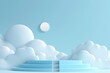 Minimalist Sky-Blue Podium with Cloud Accents
