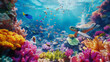 Stunning underwater seascape with vivid coral reef and sea turtle