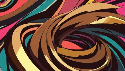 Wall Mural - abstract bronze theme spiral retro pop art anime cartoon style background from Generative AI