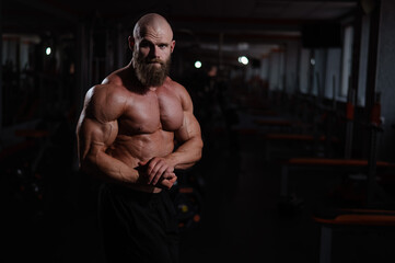 Wall Mural - Caucasian bald man posing in the gym.