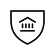 Bank guarantee isolated icon, shield with bank building vector symbol with editable stroke