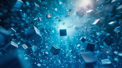 Wall Mural - abstract blue cubes exploding in space, dynamic and futuristic concept. digitally generated image pe