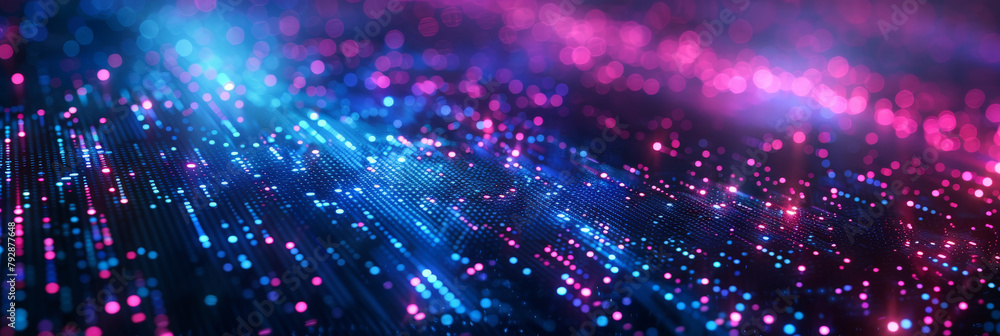 purple and blue Digital data technology background with pixel light ...