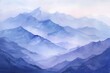 The subtle gradations of a mountain range in watercolor, where pale blues and soft purples suggest distant peaks shrouded by thin mists
