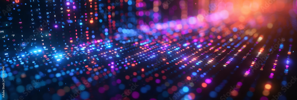 purple and blue Digital data technology background with pixel light ...