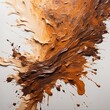 Dynamic explosion of paint creates visually stunning masterpiece, where various shades of brown, from light beige to dark chocolate, blend, contrast dramatically against stark white background. Thick.