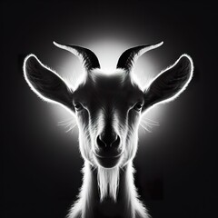 Wall Mural - A goat in front portrait, with the rim light