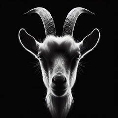 Wall Mural - A goat in front portrait, with the rim light