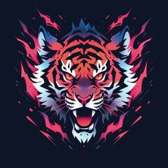 Wall Mural - Illustration of an angry tiger head. Digital art.