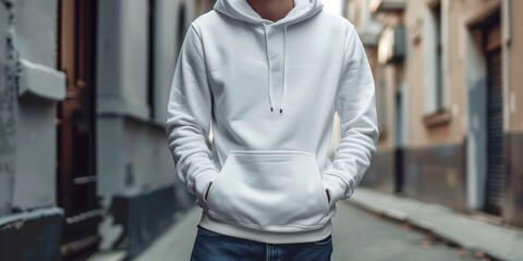 Wall Mural - A white hoodie is displayed on a grey background