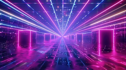 3d render visual laser cube disco lights with abstract digital geometric background. AI generated
