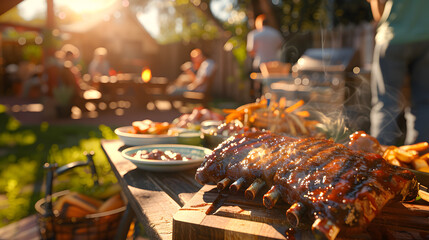 Close up of barbecue and grill meat in outdoor 