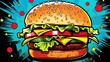 tasty hamburger colorful fast food illustration