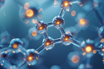 Poster - An image of a carbon atom forming a diamond lattice under extreme pressure, each bond sparkling with