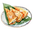 Charming watercolor illustration of Khanom Bueang (Thai crispy pancakes) filled with sweetened coconut cream and shredded coconut