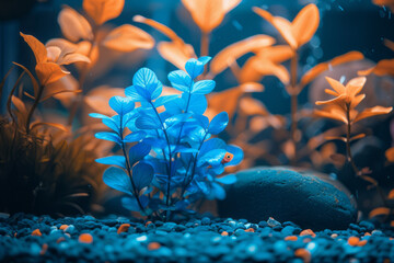 a photograph of a bromothymol blue solution in a fish tank, which changes color based on the carbon