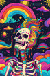 Vivid Sugar Skull with Rainbow Headdress in Starry Dreamscape
