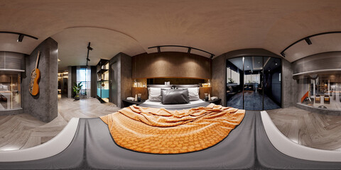 Wall Mural - 360 degrees hotel room 3d rendering