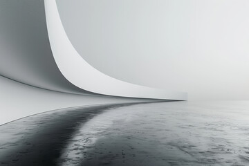Poster - An image of a stark white gallery wall with a single black line that curves gently across the surfac