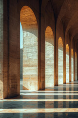 Aufkleber - A photograph-style illustration of an open space with a sparse arrangement of thin, rectangular colu