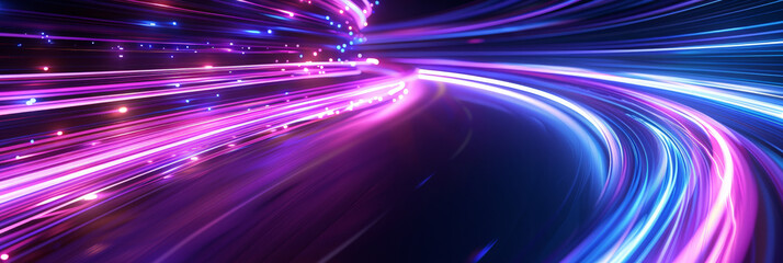 Wall Mural - abstract blue purple pink fast moving binary computer data. high speed motion blur, technology, mach