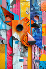 Poster - A scene illustrating a childrenâ€™s educational book page, featuring collages of animal shapes made