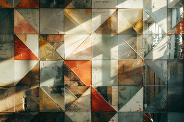 Poster - A photograph of a DIY home decor project, where mirrors of various shapes and sizes are arranged in