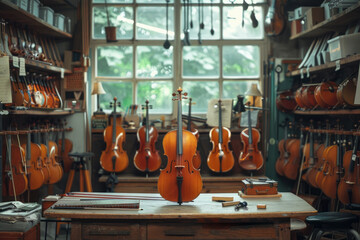 Poster - A photograph of a teacher repairing old instruments in the music room, ensuring every child has the