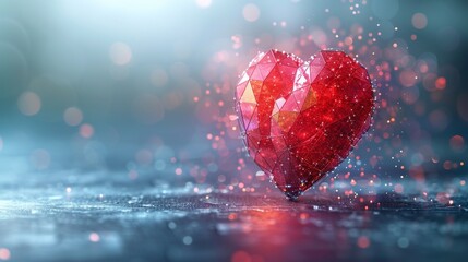 Fototapete - A contemporary 3D graphic concept of abstract nand holding a heart. Abstract geometric background. Wireframe light connections. Isolated modern illustration.