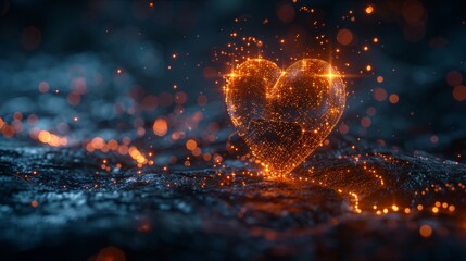 Aufkleber - The digital heart glows in an innovative style. A 3D model with a board texture and a postcard as a symbol of Charity and technological advancement