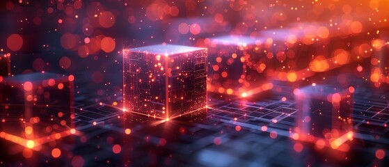Fototapete - An isometric blockchain concept for fintech. Cryptocurrency mining technology. Financial pyramid on the internet. Block chain online crypto exchange. Mining, transactional digital money. Big Data