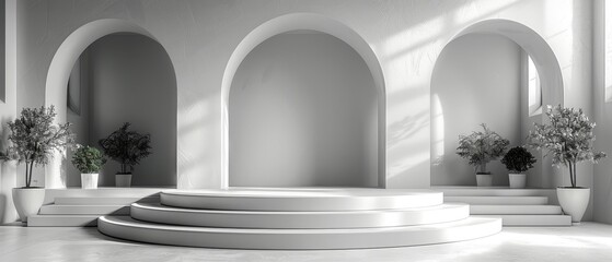 Aufkleber - In this abstract white composition, podium is rendered in 3D, illustrated in 3D