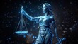 Graphic of low poly justice goddess with futuristic astrological element of Libra horoscope sign in twelve zodiac signs