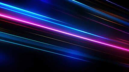 Wall Mural - Lights and stripes moving fast on dark background, futuristic technology colorful background