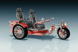 Fototapeta Desenie - Illustration, Elektro Chopper, E-Bike, E-Trike mit Lastenkorb auf farbigen Hintergrund