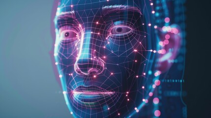 Poster - Digital Face Scanning, coupled with the electronic board of the human head, is a concept in biometric technology