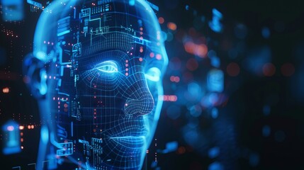 Poster - An electronic board with an electronic head for biometric technology, digital face scanning