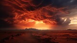 Fototapeta  - a fierce desert storm raging under a foreboding red sky, capturing the intense moment before its sent into the abyss
