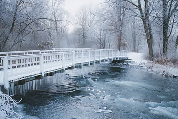 Poster - icy bridge over a river during a cold snap