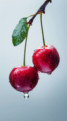 Wall Mural - Explore the vibrant world of cherries with this close-up image capturing their juicy sweetness. AI generative.