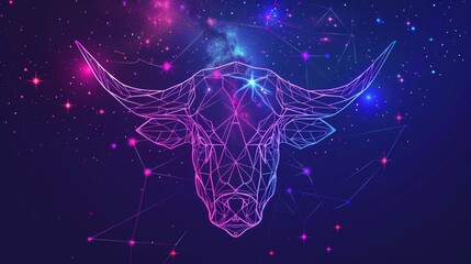 Canvas Print - This modern banner shows a taurus horoscope sign among twelve zodiac signs in a galaxy star background with a polygon bull