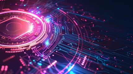Poster - An abstract modern futuristic design with a circle, line, and circuit board. Communication, digital connection, and modern technology.