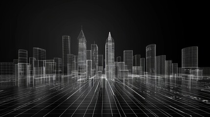 Fototapete - Wireframe cityscape showing the concept of a smart city.