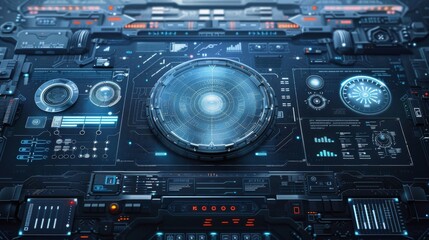 Poster - interface of a spaceship with digital technology