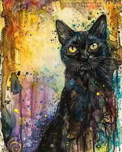 Vintage Black Cat Background In Distressed Grunge Style