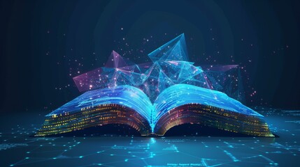 Leinwandbilder - Low poly book with futuristic elements representing digital literacy or e-learning