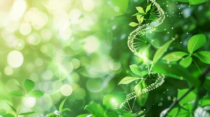 Canvas Print - The concept of green biotechnology or synthetic biology is depicted in this graphic, which shows the shape of a plant combined with DNA