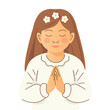 first holy communion praying girl; for invitations and greeting cards - vector illustration