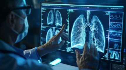 Aufkleber - An innovative and medical technology concept about Radiology Doctors working on a virtual human lungs and long Covid 19 on a modern interface screen. Healthcare and medicine, innovation and medical