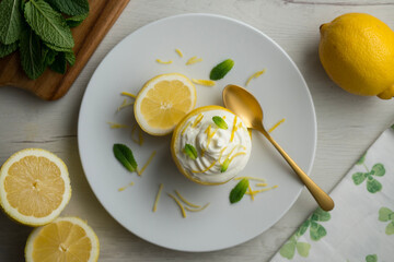 Fresh lemon dessert with yogurt mousse.